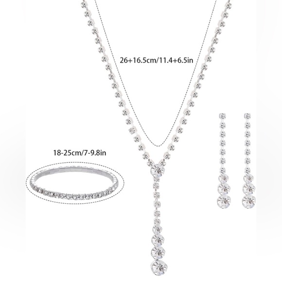 NWT Silver Necklace Earrings Bracelet Rhinestone Crystal - Picture 6 of 6